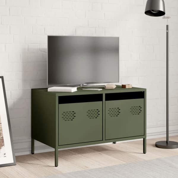 vidaXL TV-benk olivengrønn 68x39x43,5 cm kaldvalset stål