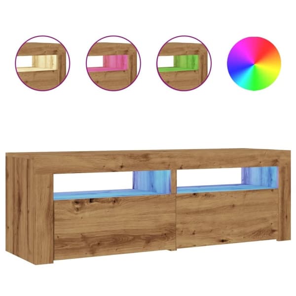 vidaXL tv-bord med LED-lys 120x35x40 cm konstrueret træ kunsteg