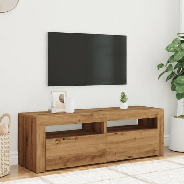 vidaXL tv-bord med LED-lys 120x35x40 cm konstrueret træ kunsteg