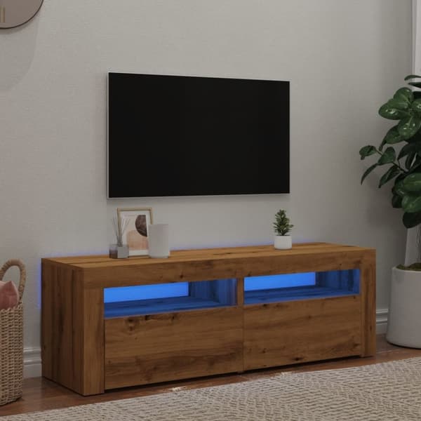vidaXL tv-bord med LED-lys 120x35x40 cm konstrueret træ kunsteg