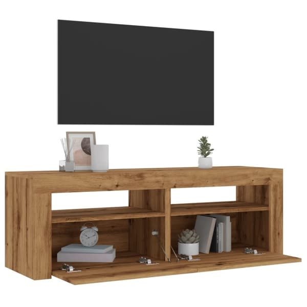 vidaXL tv-bord med LED-lys 120x35x40 cm konstrueret træ kunsteg