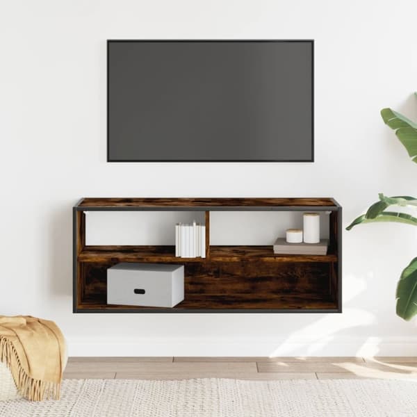 vidaXL tv-bord 100x31x39,5 cm konstrueret træ og metal røget egetræ