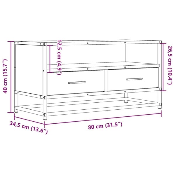 vidaXL TV-benk brun eik 80x34,5x40 cm konstruert tre og metall