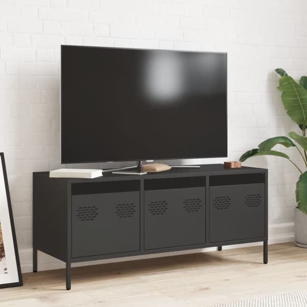 vidaXL TV-benk svart 101,5x39x43,5 cm kaldvalset stål