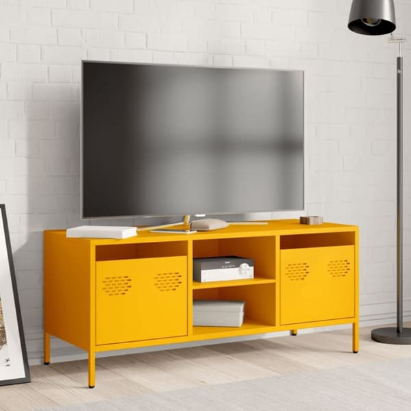 vidaXL TV-taso sinapinkeltainen 101,5x39x43,5 cm kylmävalssattu teräs