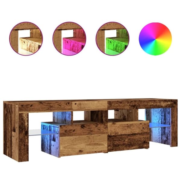 vidaXL TV-benk med LED-lys gammelt tre 140x36,5x40 cm konstruert tre