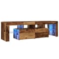 Miniatyrbilde 4 av 11: vidaXL TV-benk med LED-lys gammelt tre 140x36,5x40 cm konstruert tre