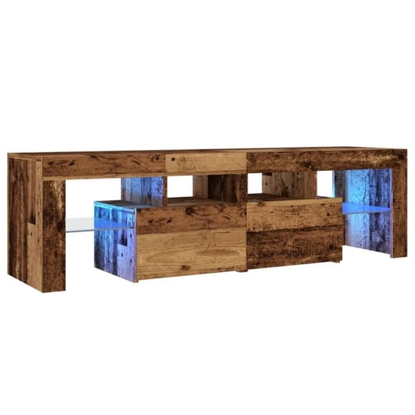 vidaXL TV-benk med LED-lys gammelt tre 140x36,5x40 cm konstruert tre