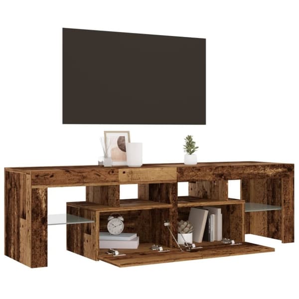 vidaXL TV-benk med LED-lys gammelt tre 140x36,5x40 cm konstruert tre