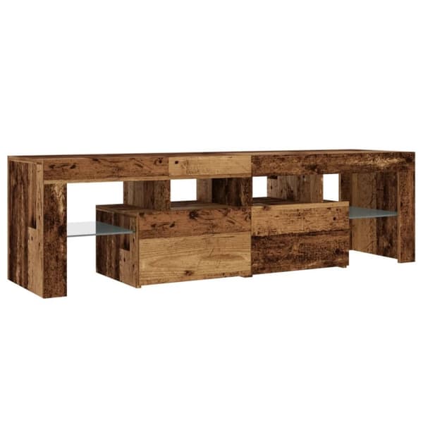 vidaXL TV-benk med LED-lys gammelt tre 140x36,5x40 cm konstruert tre