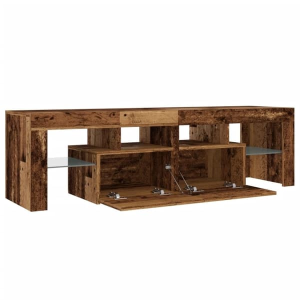 vidaXL TV-benk med LED-lys gammelt tre 140x36,5x40 cm konstruert tre