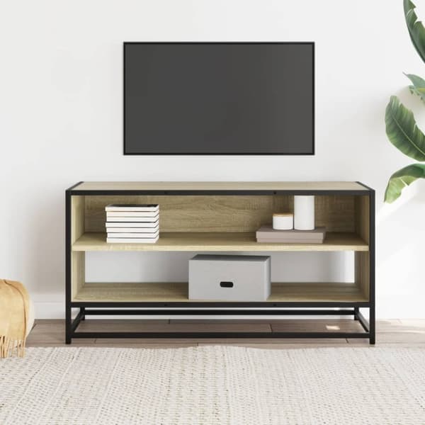 vidaXL Tv-bänk sonoma-ek 91x40x46 cm konstruerat trä och metall
