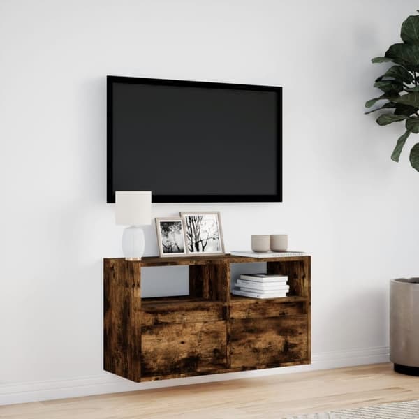 vidaXL Vegghengt TV-benk med LED røkt eik 80x31x45 cm