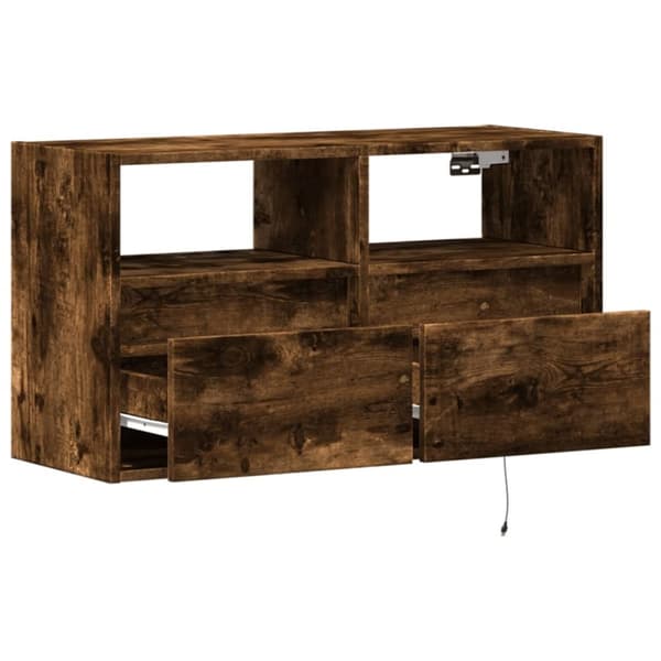 vidaXL Vegghengt TV-benk med LED røkt eik 80x31x45 cm
