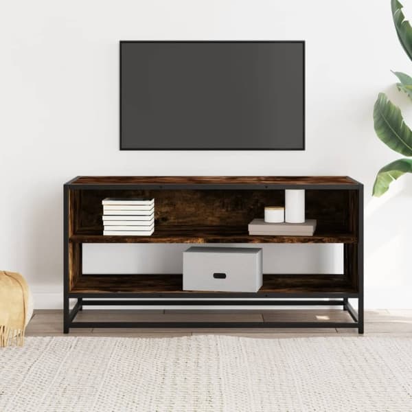 vidaXL Tv-bänk rökfärgad ek 91x40x46 cm konstruerat trä och metall
