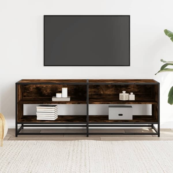 vidaXL Tv-bänk rökfärgad ek 120,5x40x46 cm konstruerat trä och metall
