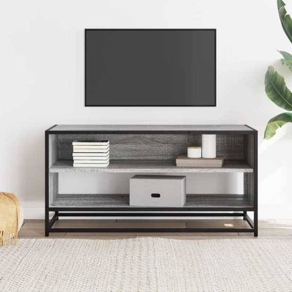 vidaXL tv-bord 91x40x46 cm konstrueret træ og metal grå sonoma-eg