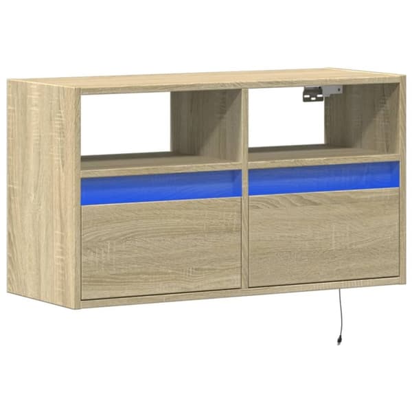 vidaXL Vegghengt TV-benk med LED sonoma eik 80x31x45 cm