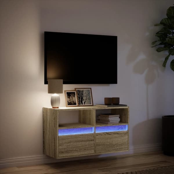 vidaXL Vegghengt TV-benk med LED sonoma eik 80x31x45 cm