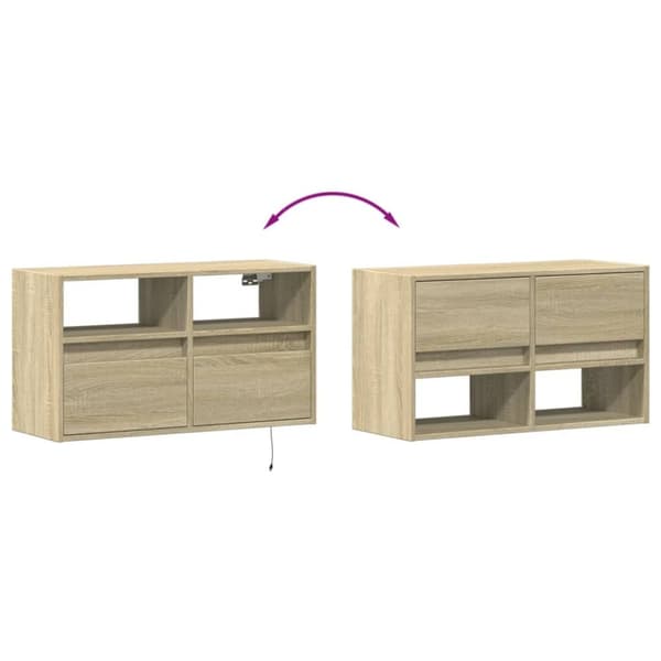 vidaXL Vegghengt TV-benk med LED sonoma eik 80x31x45 cm