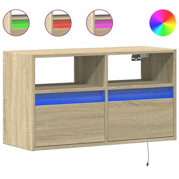 vidaXL Vegghengt TV-benk med LED sonoma eik 80x31x45 cm