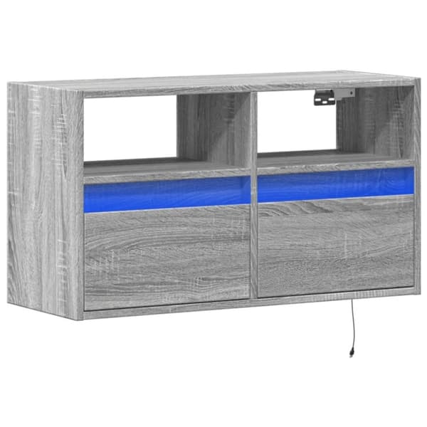 vidaXL væghængt tv-bord med LED-lys 80x31x45 cm grå sonoma-eg