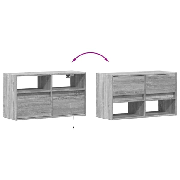 vidaXL væghængt tv-bord med LED-lys 80x31x45 cm grå sonoma-eg