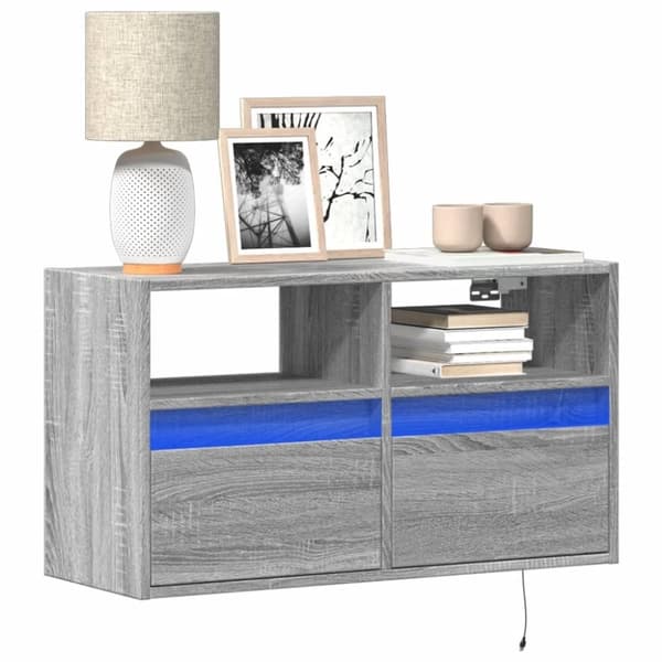 vidaXL væghængt tv-bord med LED-lys 80x31x45 cm grå sonoma-eg