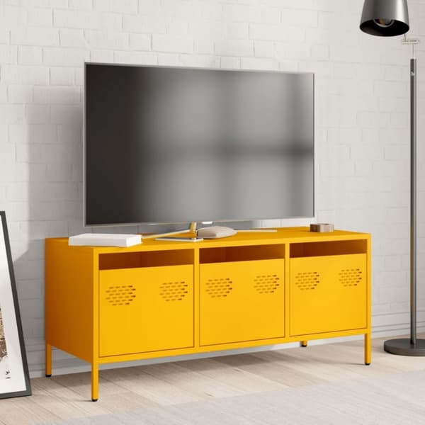 vidaXL Tv-bänk senapsgul 101,5x39x43,5 cm kallvalsat stål