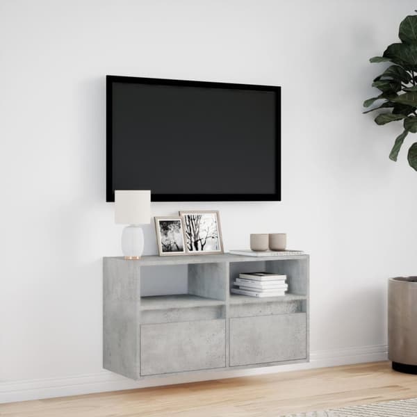 vidaXL væghængt tv-bord med LED-lys 80x31x45 cm betongrå
