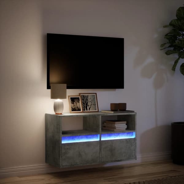 vidaXL væghængt tv-bord med LED-lys 80x31x45 cm betongrå