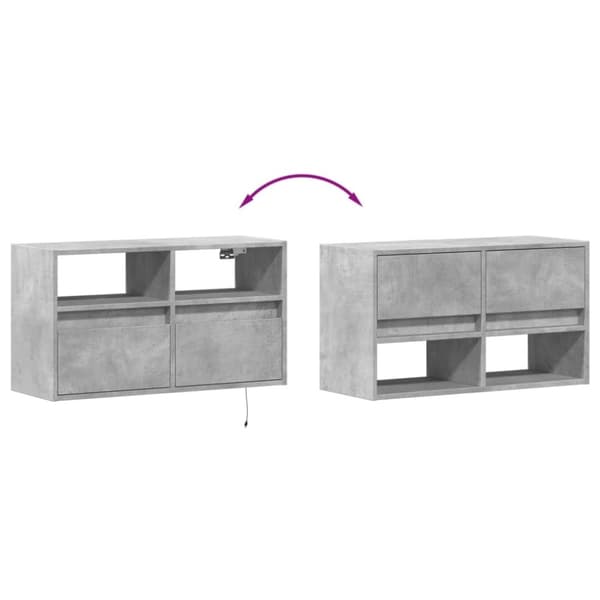 vidaXL væghængt tv-bord med LED-lys 80x31x45 cm betongrå