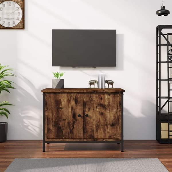 Tv-bänk med dörrar rökfärgad ek 60x35x45 cm konstruerat trä