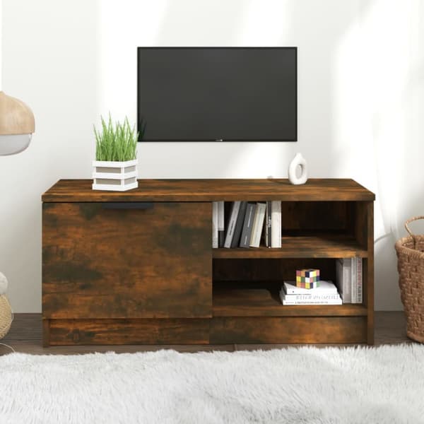 Tv-bänk rökfärgad ek 80x35x36,5 cm konstruerat trä
