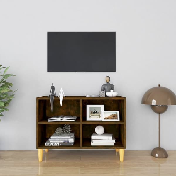 Tv-bänk med ben i massivt trä rökfärgad ek 69,5x30x50 cm
