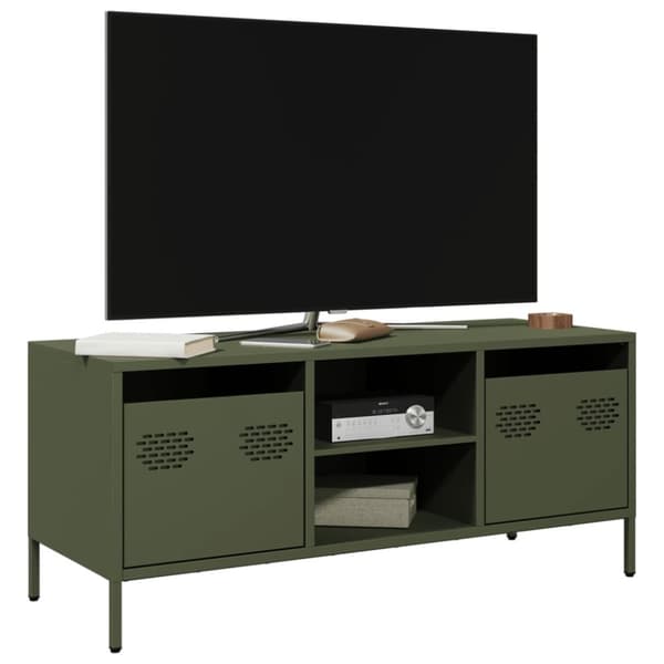 Tv-bänk olivgrön 101,5x39x43,5 cm kallvalsat stål