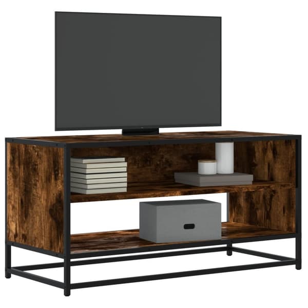 Tv-bänk rökfärgad ek 91x40x46 cm konstruerat trä och metall