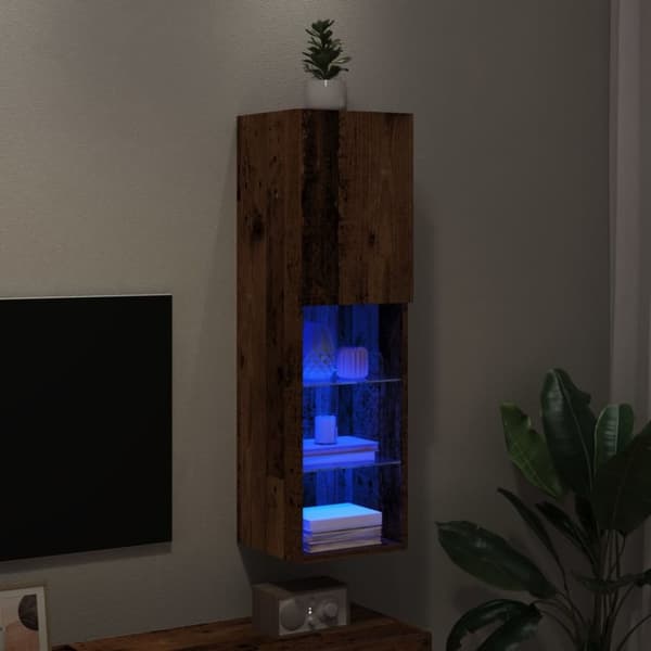 Tv-skåp med LED-belysning åldrat trä 30,5x30x102 cm
