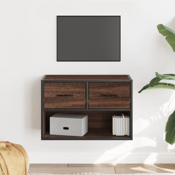 Tv-bänk brun ek 60x31x39,5 cm konstruerat trä och metall