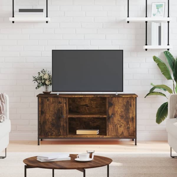 Tv-bänk rökfärgad ek 100x40x50 cm konstruerat trä