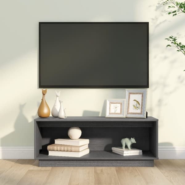 Tv-bänk grå 90x35x35 cm massiv furu