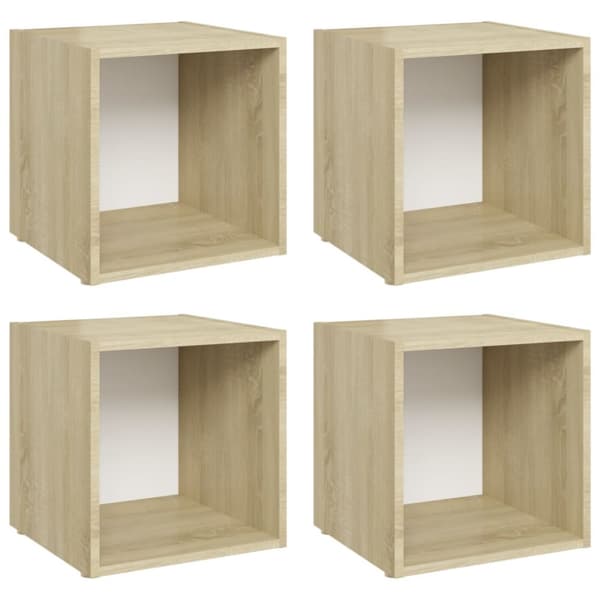 TV-bänk 4 st vit och sonoma-ek 37x35x37 cm konstruerat trä