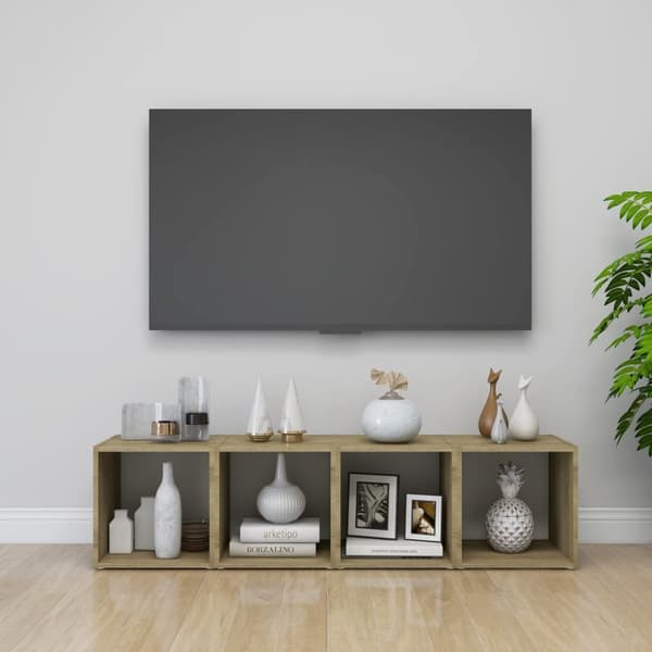 TV-bänk 4 st vit och sonoma-ek 37x35x37 cm konstruerat trä