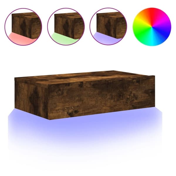 Tv-bänk med LED-belysning rökfärgad ek 60x35x15,5 cm