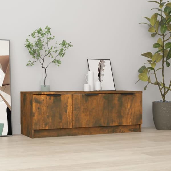 Tv-bänk rökfärgad ek 102x35x36,5 cm konstruerat trä