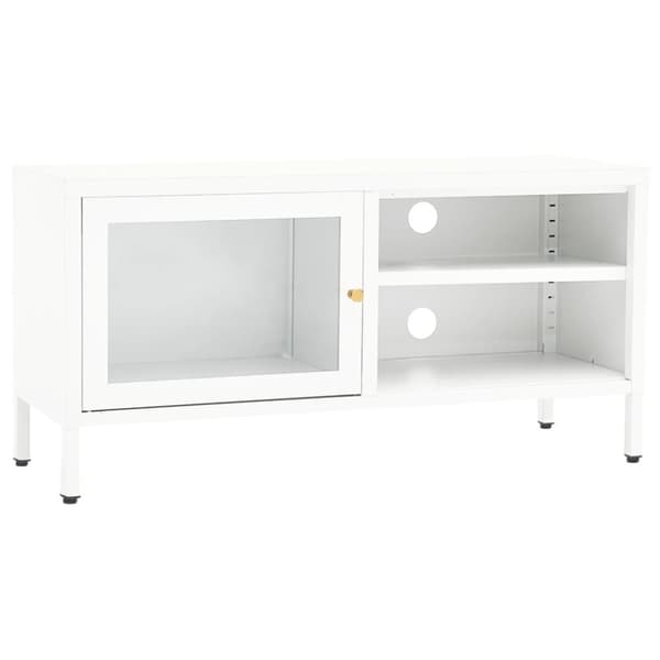 TV-bänk vit 90x30x44 cm stål och glas