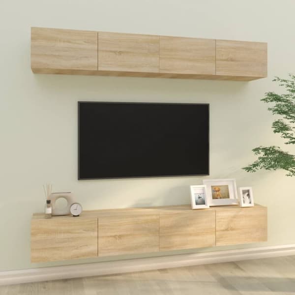 Väggmonterade tv-bänkar 4 delar sonoma-ek 100x30x30 cm