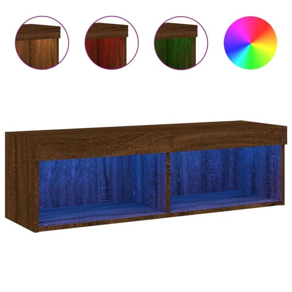 Tv-bänk med LED-belysning brun ek 100x30x30 cm