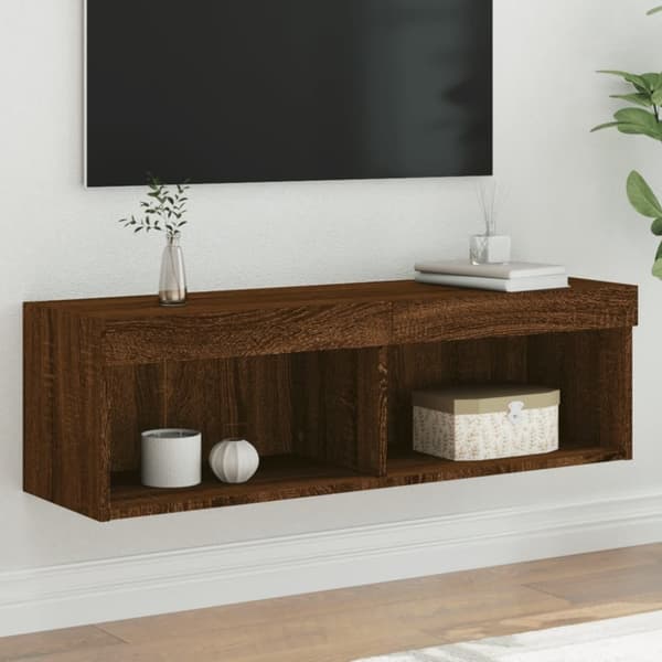 Tv-bänk med LED-belysning brun ek 100x30x30 cm