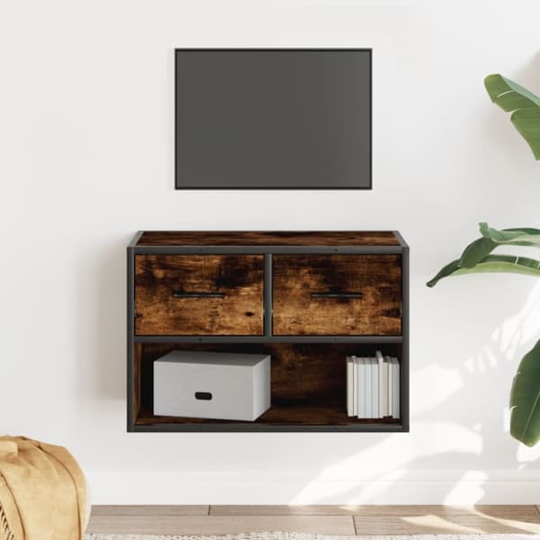 Tv-bänk rökfärgad ek 60x31x39,5 cm trä och metall